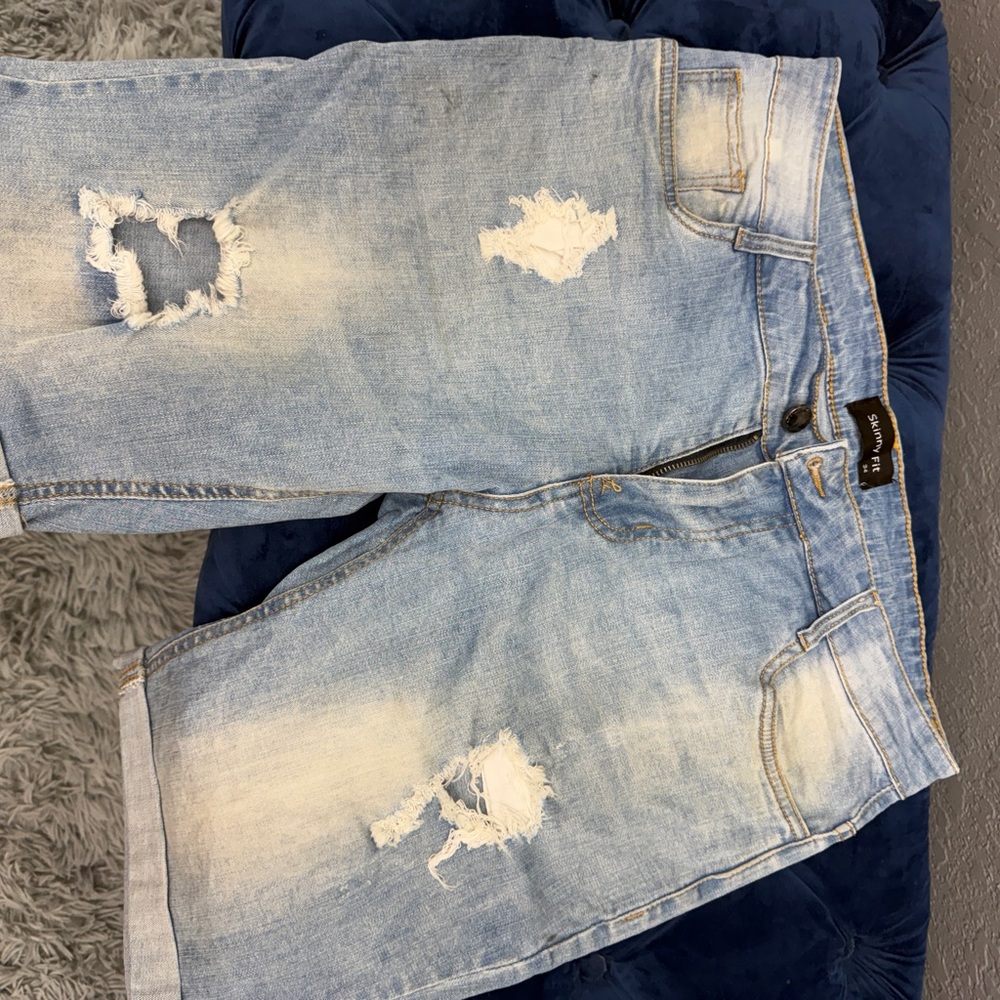 Men's Light Blue Distressed Jeans